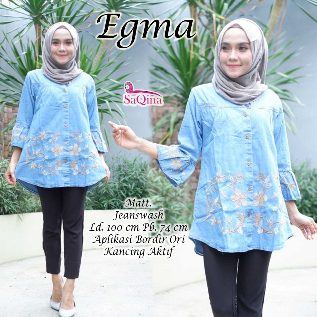 EGMA KEMEJA JEANS TEROMPIT BORDIR BUNGA BR