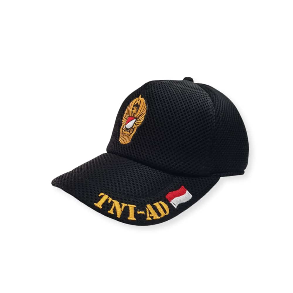 Topi Pria Lapangan Dobelmesh / Jaring Logo Bordir Hitam Tni AD