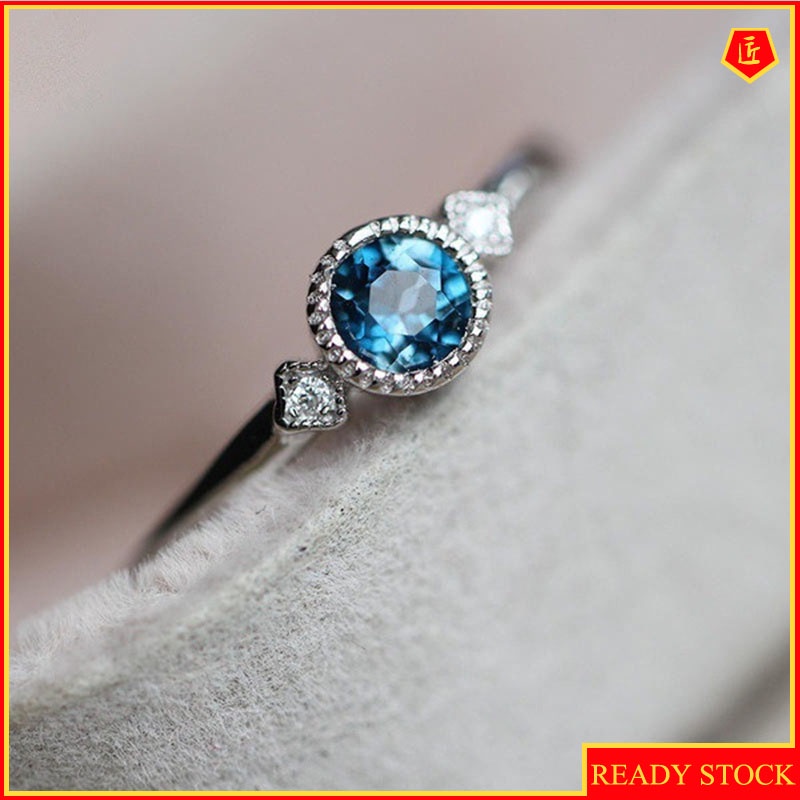 [Ready Stock]Simple Personality Inlaid Sea Blue Topaz Ring