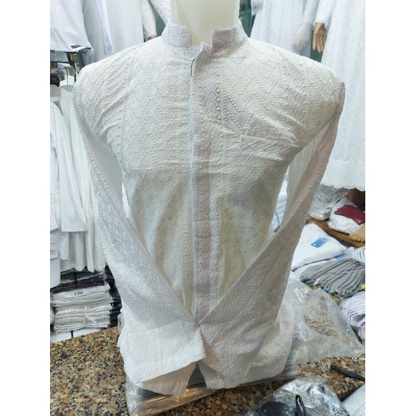 TERLARIS BAJU KOKO PUTIH LENGAN PANJANG, BAHAN KATUN BORDIR BY MUTHIA BUTIQ ( MB ).