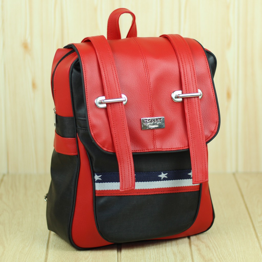 Tas Ransel Wanita Espirit Tancepan Merah Back Pack Cewek Remaja Stylish Trendy Kekinian Bahan Kulit