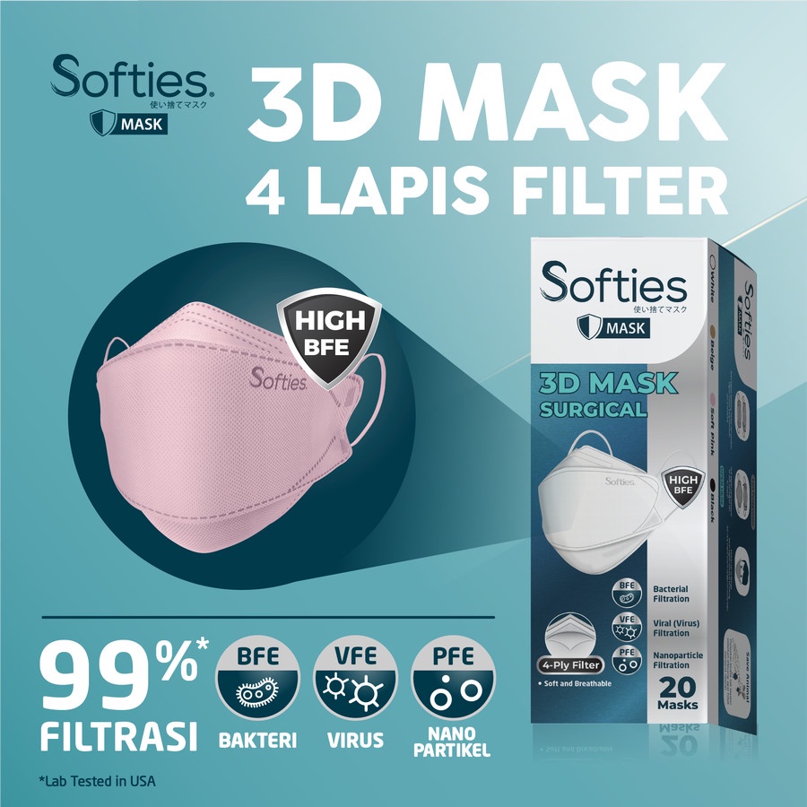 Softies 3D Surgical Mask (Model KF94) 20 Pcs Masker Medis 4ply Filter