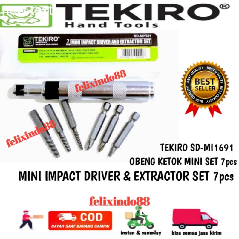 Tekiro Obeng Gagang Besi - Obeng Ketok Mini 7 Pcs 1 Set Impek Mini Impact Driver And Extractor Set S