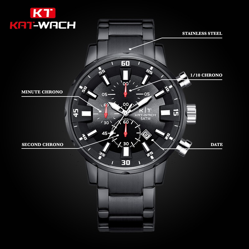 KAT-WACH KT3101 Jam Tangan Pria Analog Tali Stainless Luminous WATCHKITE WKOS