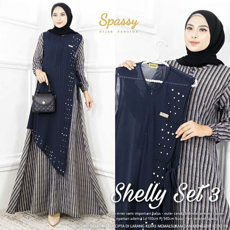 FASHION MUSLIM WANITA GAMIS SHELLY SET 3 TERBARU TERMURAH TERLARIS