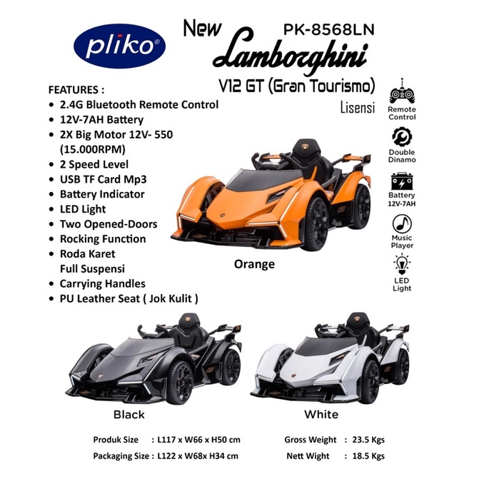 Pliko Mobil Aki PK-8568LN Lamborghini V12 GT Grand Tourismo