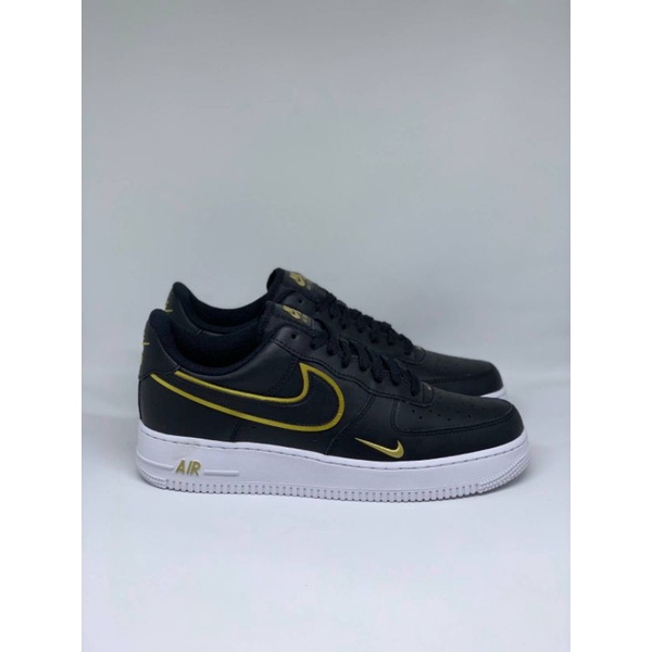 Nike Air Force 1 07 LV8 Black White Gold Double Swoosh Original Resmi