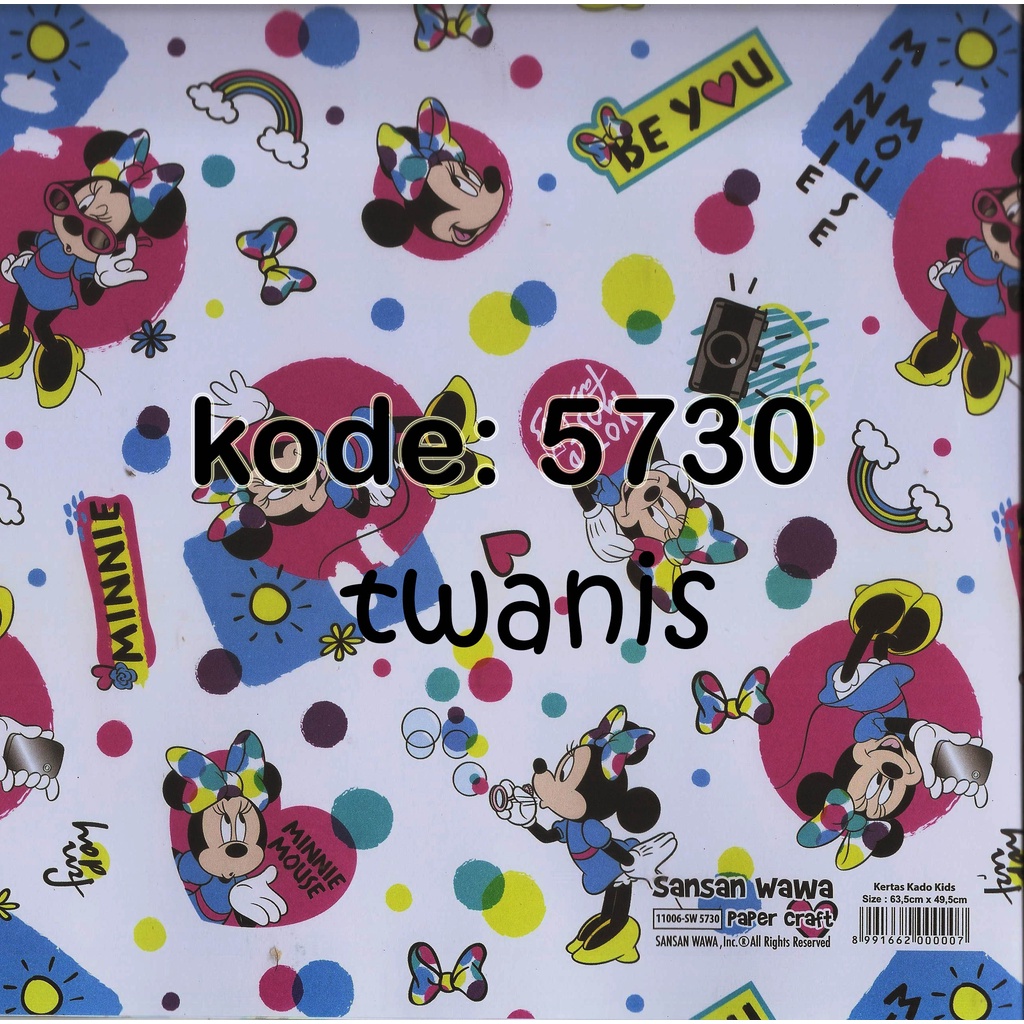 

Kertas Kado DISNEY MINNIE MOUSE SANWA kode 5730 isi 30 lembar bisa campur motif lain