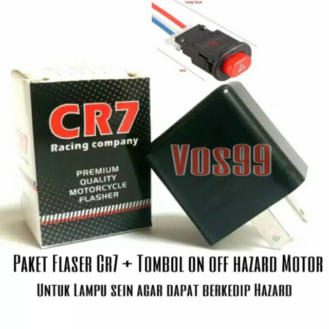 Paket Murah Flasher CR7 Flaser  &amp; Tombol Saklar On Off Hazard Agar Motor Sen Dapat Berkedip