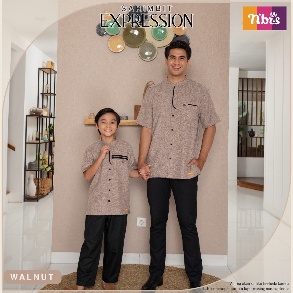 Nibras Sarimbit EXPRESSION WALNUT  Baju Muslim NBRS Couple Seragam Lebaran Keluarga Terbaru 2022