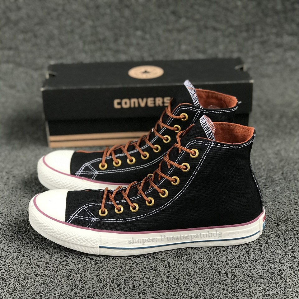 (BAYAR DITEMPAT) Converse Premium Tali Tan High Black White