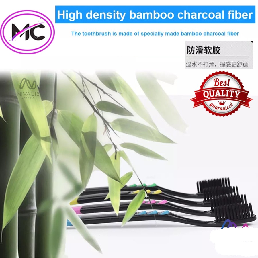 Sikat Gigi Charcoal Arang Bambu Toothbrush Bamboo Murah Bulu Lembut Murah