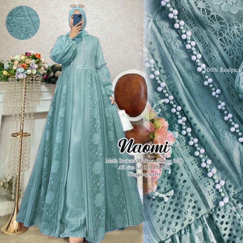 GAMIS NAOMI DRESS BRUKAT MALIKA AKSEN MUTIARA