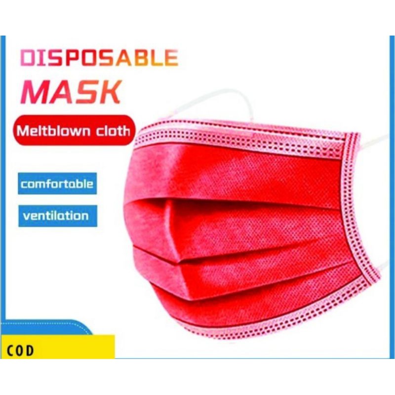 Masker Medis Pink Red 3 ply isi 50 pcs