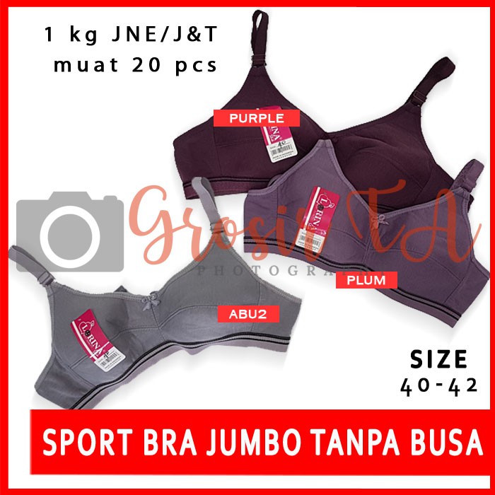 GTA Bra Bh Wanita Jumbo Tanpa Busa Beha Perempuan Bahan Katun Melar Size 40, 42 Lorina Polos - GTA01