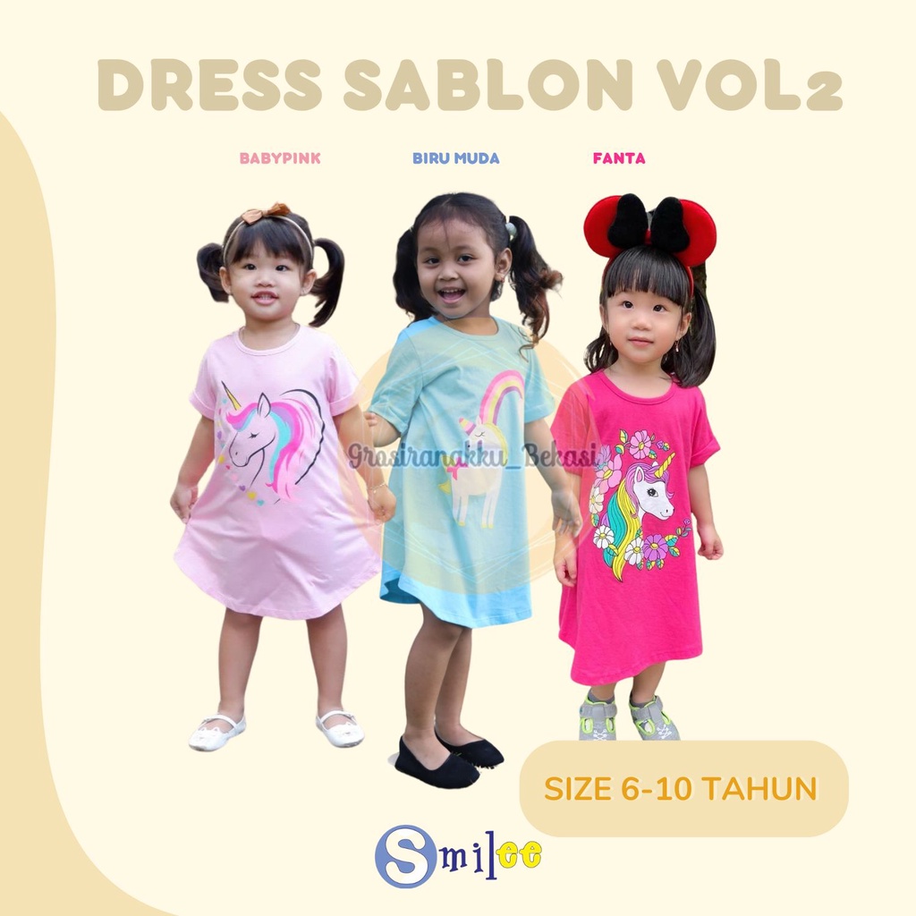 Daster Anak Smile Sablon Vol 2 Junior Mix Motif Size 6-10 Tahun