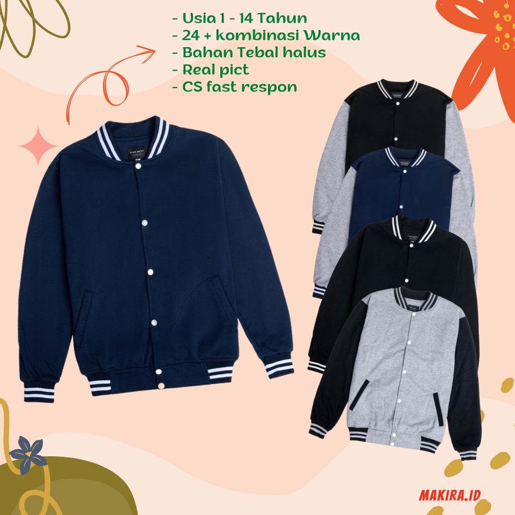Jaket Varsity Baseball Base Ball Varsiti Anak Kecil Tanggung Usia Sekolah PAUD TK SD SMP Unisex Laki