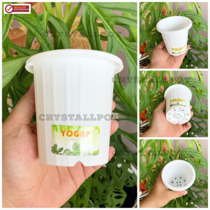 pot bunga tanaman tinggi yogap 9,5cm YPT 8 putih - bahan tebal