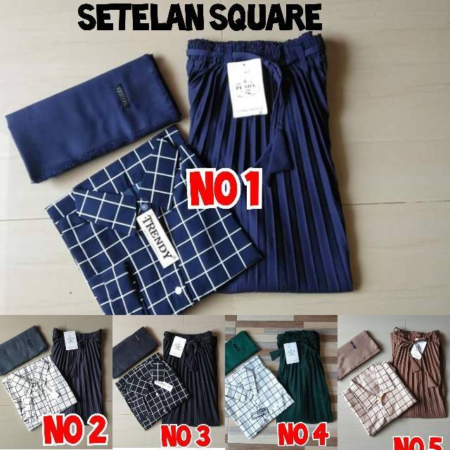 Setelan 3 in 1 Plisket Premium Motif KOTAK KOTAK