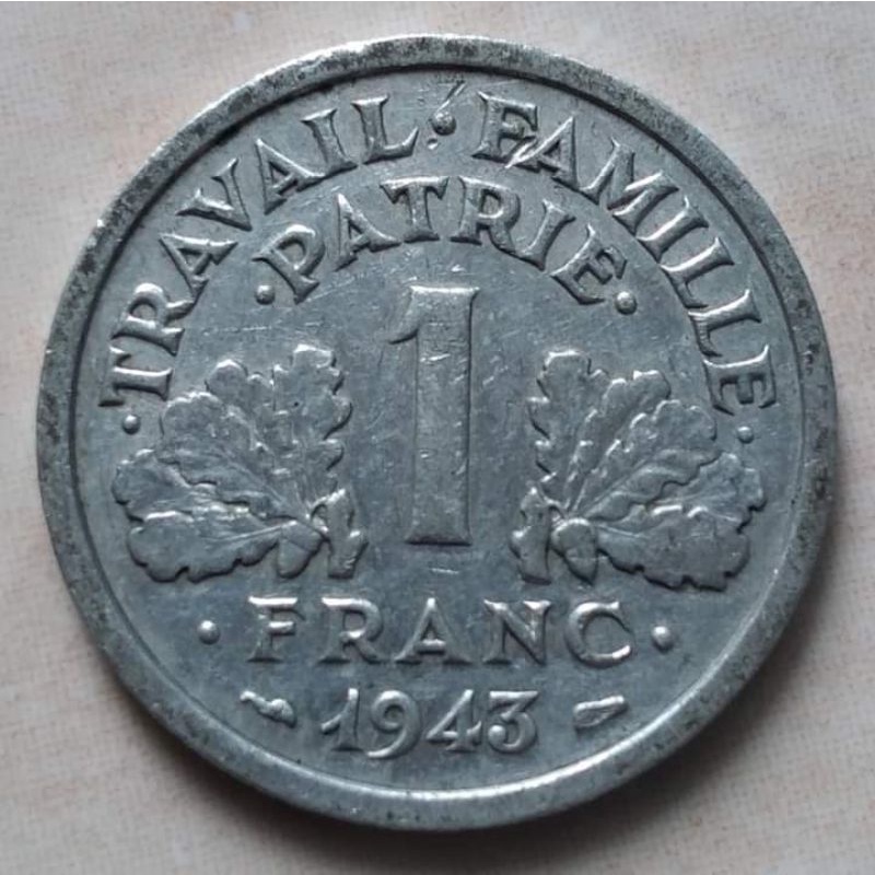 Koin Kuno Republique Francaise 1 Franc 1943 Aluminium