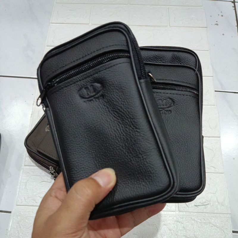 Dompet HP Pinggang &amp; Selendang Kulit Asli Garut || Tas Handphone M-GRT Pria Kulit