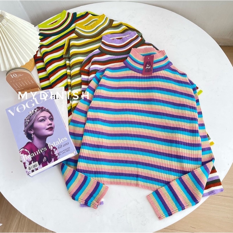 Nurma Turtle Neck Rainbow Blouse - Atasan Blouse Wanita Motif Rainbow