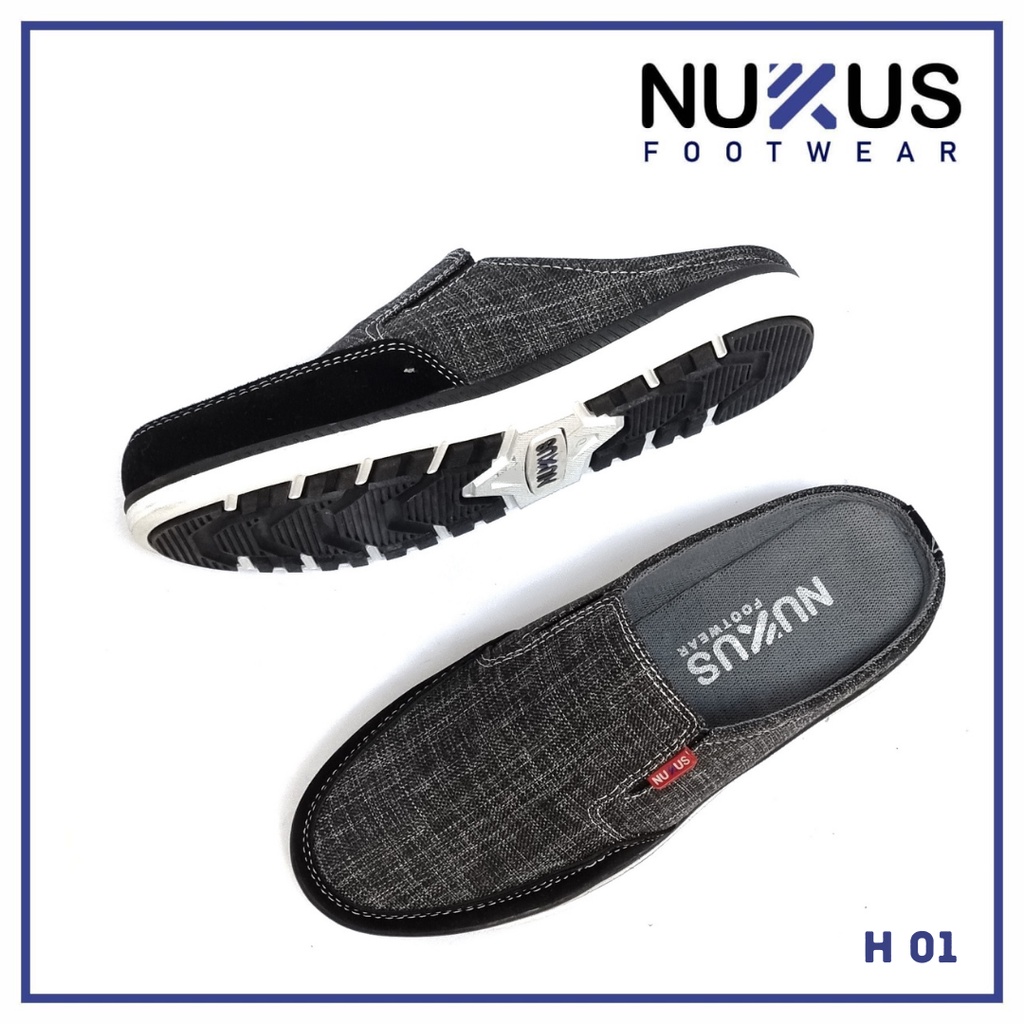 Nukus Sendal Selop Pria Bustong Sandal Kasual Santai Hitam dan Krem  - 01