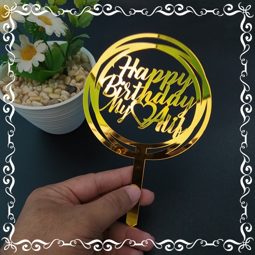Diskon Topper Happy Birthday Bahan Akrilik Transparan Tulisan Warna Emas Topper Kue Custom topper ku