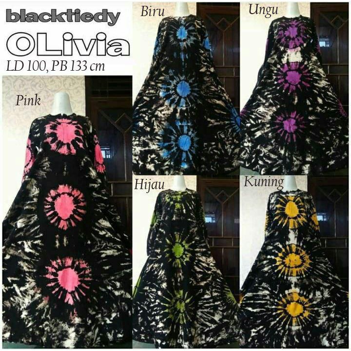 Grosir Gamis Olivia Muslim Gamis Kaos Black Tiedye Pekalongan