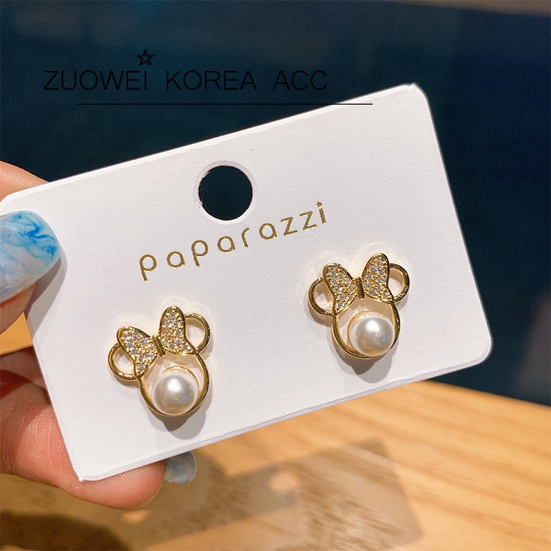 925 jarum perak Mori gaya Jepang dan Korea ikatan simpul cute Mickey mutiara anting-anting anting-an