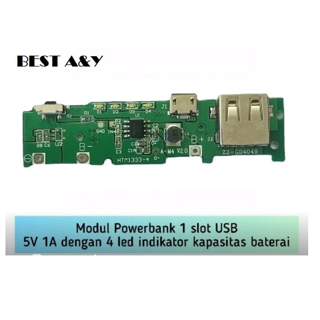 Modul Powerbank Cas 1 Slot USB 5V 1A 4 LED Indikator Kapasitas Baterai Proteksi