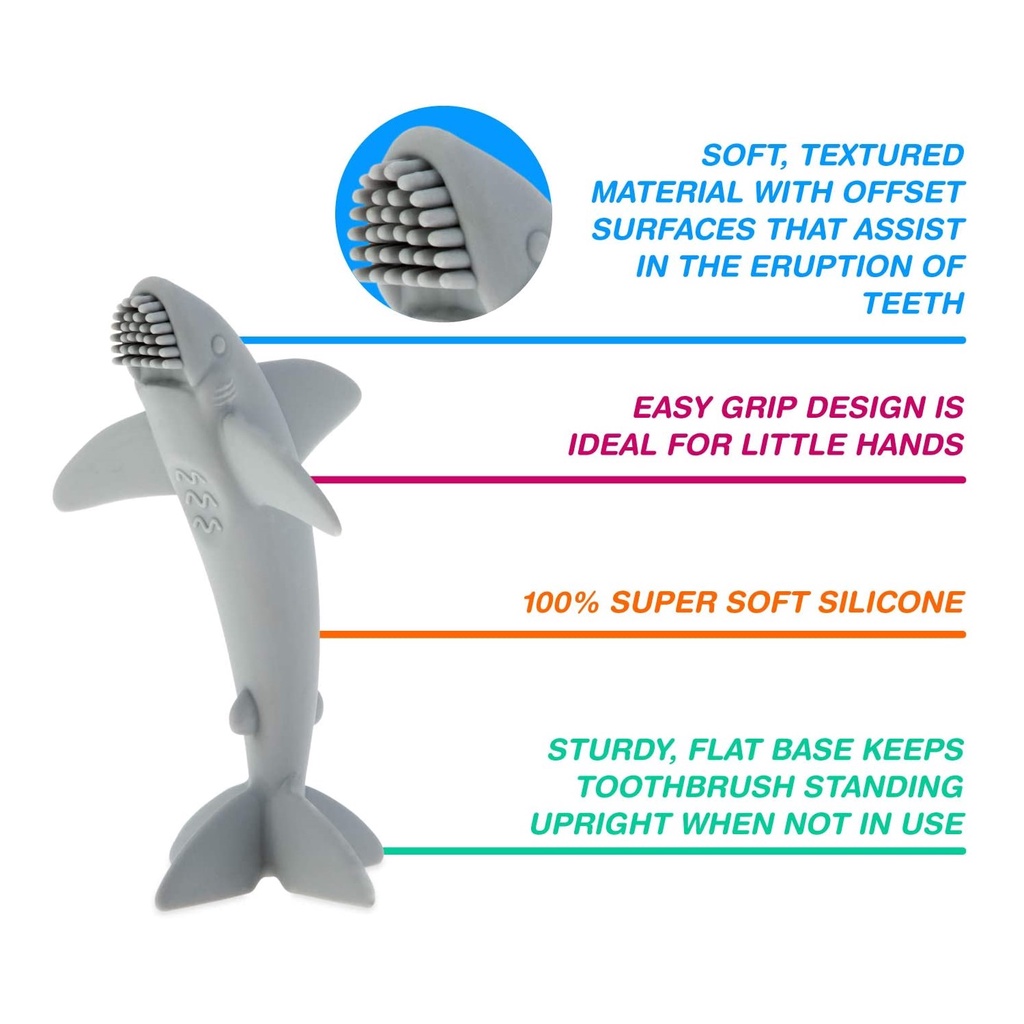 Nuby Lil Shark Massaging Toothbrush Sensory Toy 100% Silicone