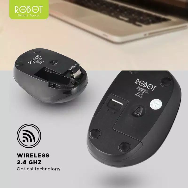 (ORIGINAL 100%)MOUSE WIRELESS ROBOT M210 2.4G OPTICAL 1600DPL DENGAN RECEIVER USB UNTUK PC LAPTOP