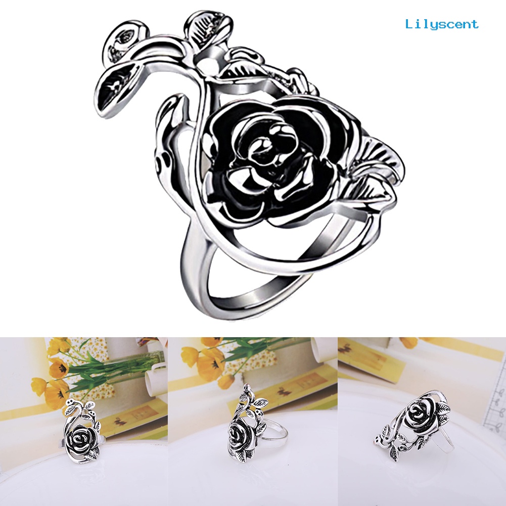 Ls Cincin Enamel Bentuk Bunga Mawar Merambat Bahan Alloy Gaya Gothic Untuk Wanita