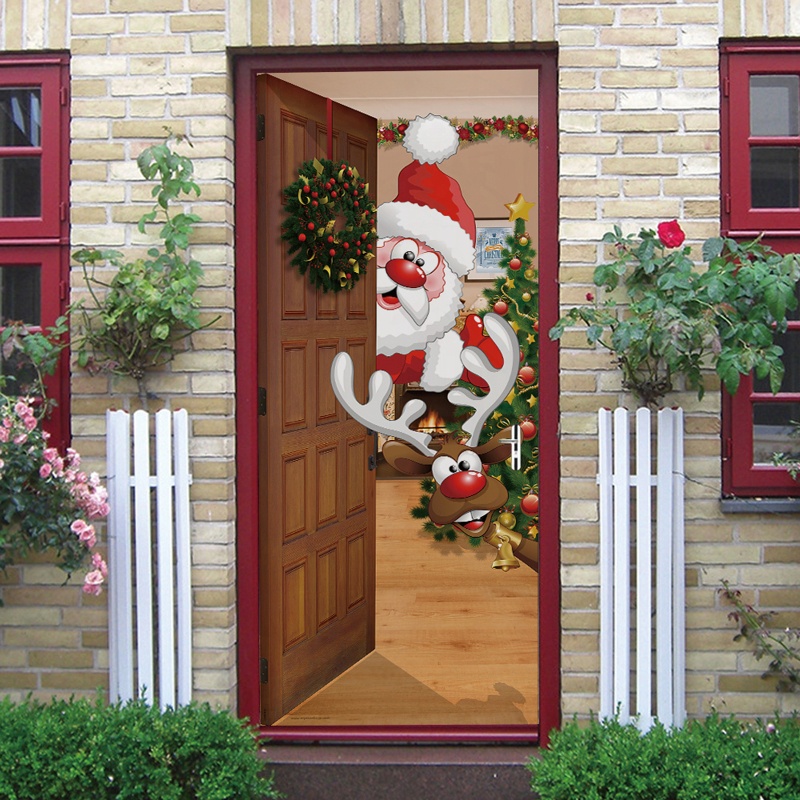 Zzz 2pcs / set Stiker Dinding / Pintu / Kulkas Motif Santa Claus / Rusa Natal 3D Anti Air Untuk Dekorasi