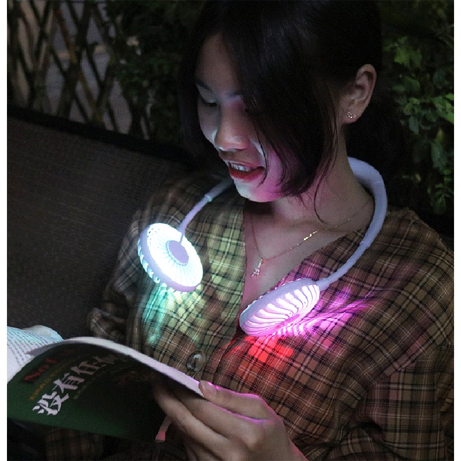 Kipas Angin Gantung Leher Mini Portable dengan Charger USB Dan lampu LED