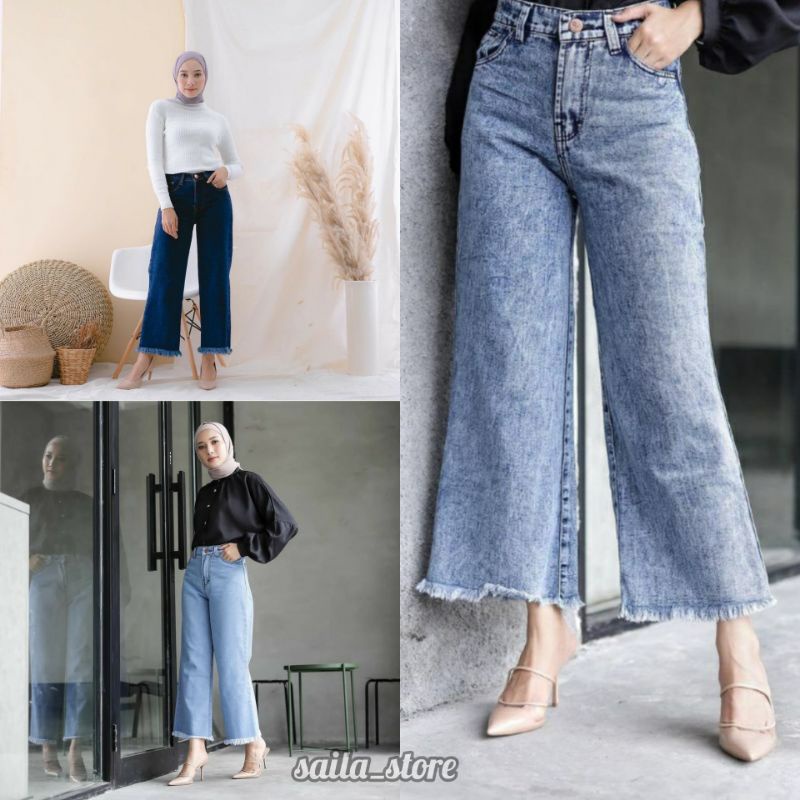 Highwaist Kulot Jeans Wanita Rawis