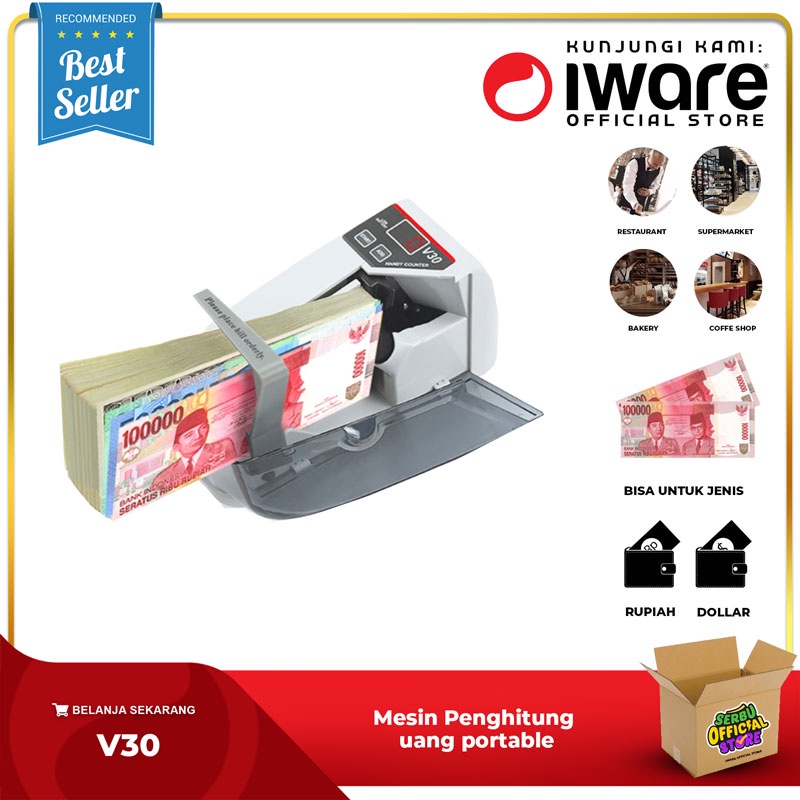 Iware V30 Mesin Penghitung Uang Mini Portabel Money Handy Counter Hitung