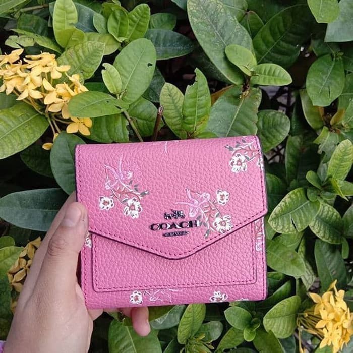 Coach Small Wallet Mini With Floral Bow Print Pink - Dompet Coach Mini AUTHENTIC 100% Original
