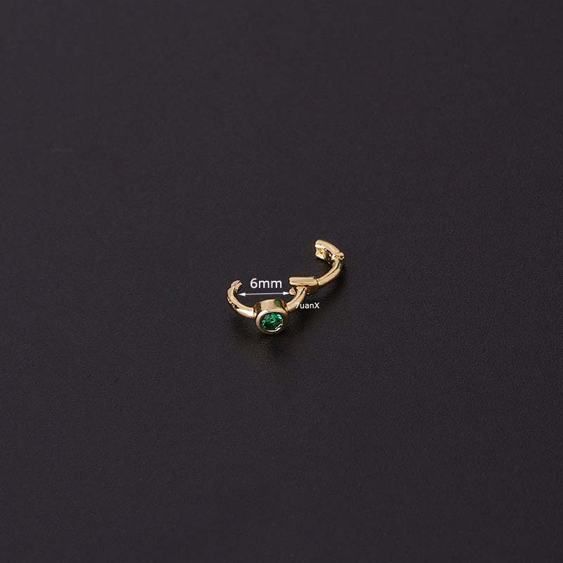 1pc Anting Bulat Mini 6mm Bahan Tembaga Hias Zircon Untuk Wanita