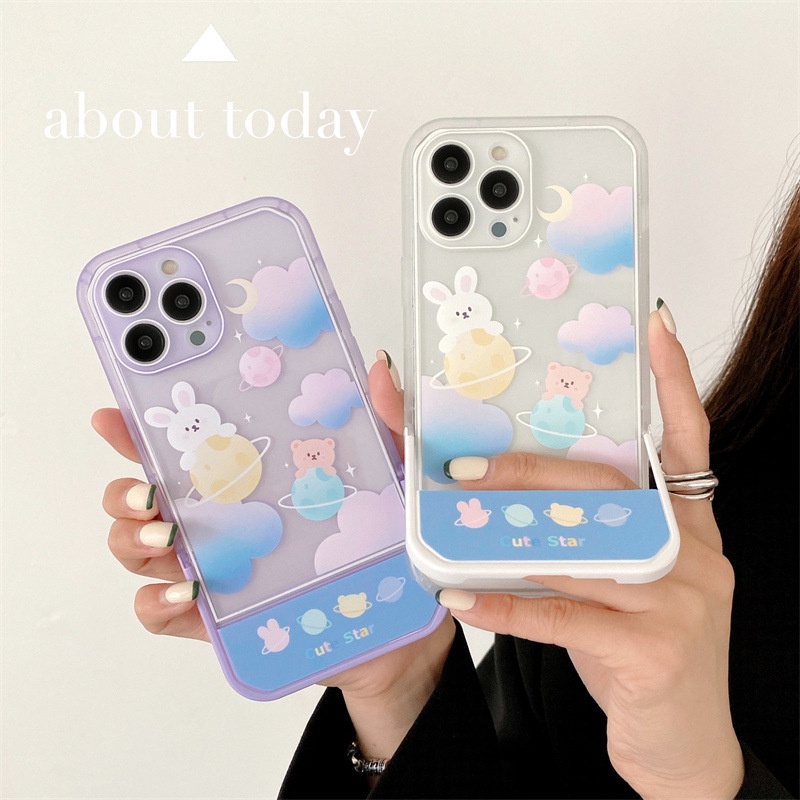 Case Bracket Lipat Motif Kartun Hewan Lucu Untuk Iphone 7 8 PLUS X XR XS 11 12 13 PRO MAX SE 2020