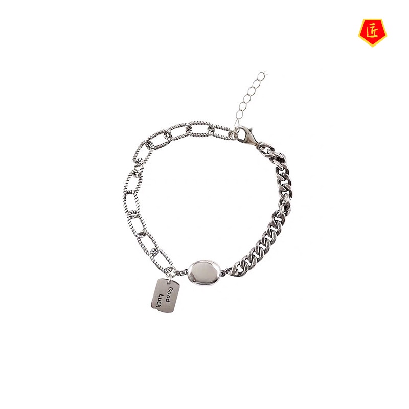 [Ready Stock]Silver Square Luck Bracelet Female Fashion Personality