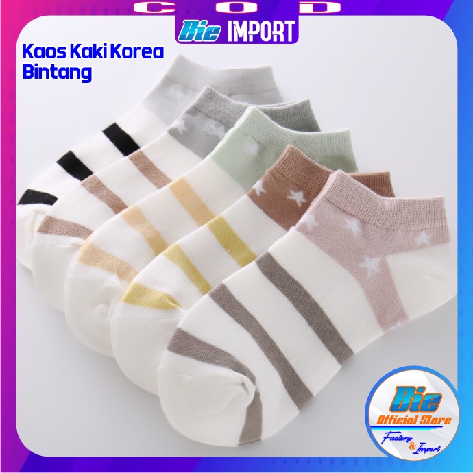 Kaos Kaki Korea Wanita Motif Bintang Impor Best Seller