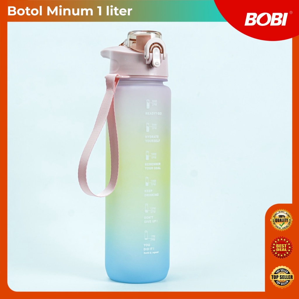 Botol Air Minum Motivasi 1 Liter kode 268-1 / Botol Viral 1 Liter Warna Gradasi / Botol Minum + Sticker Lucu Bobi