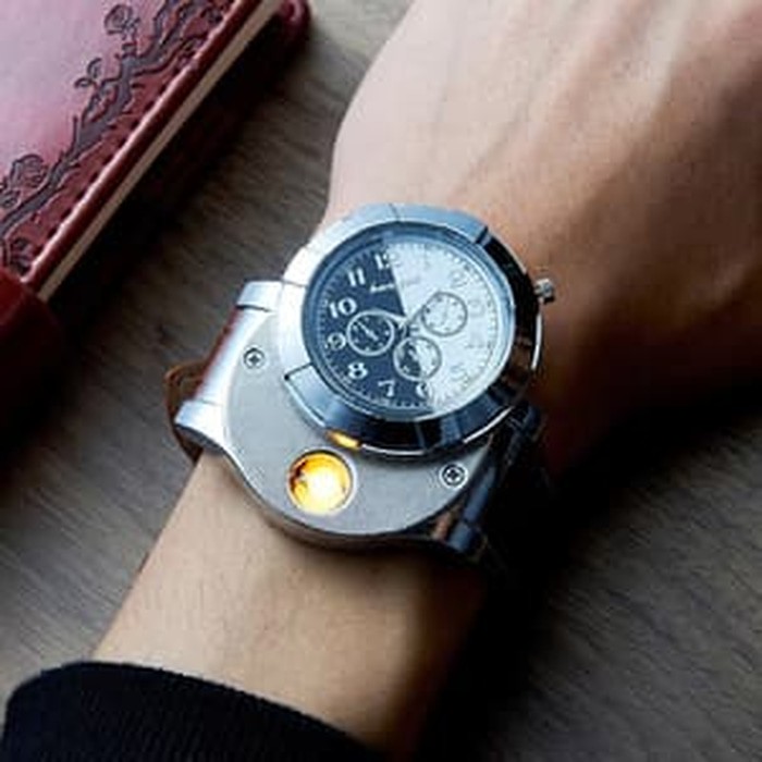 Jam Tangan Pria Korek Elektrik USB Hadiah Api Rokok Cigarrete Lighter Watch Jam Tangan Analog