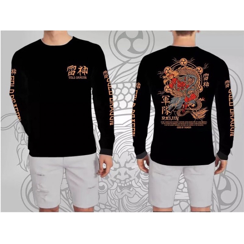 Kaos Distro Pria Lengan Panjang Terbaru Samuray naga Goldragon  kaos motif China kaos Jepang samuray