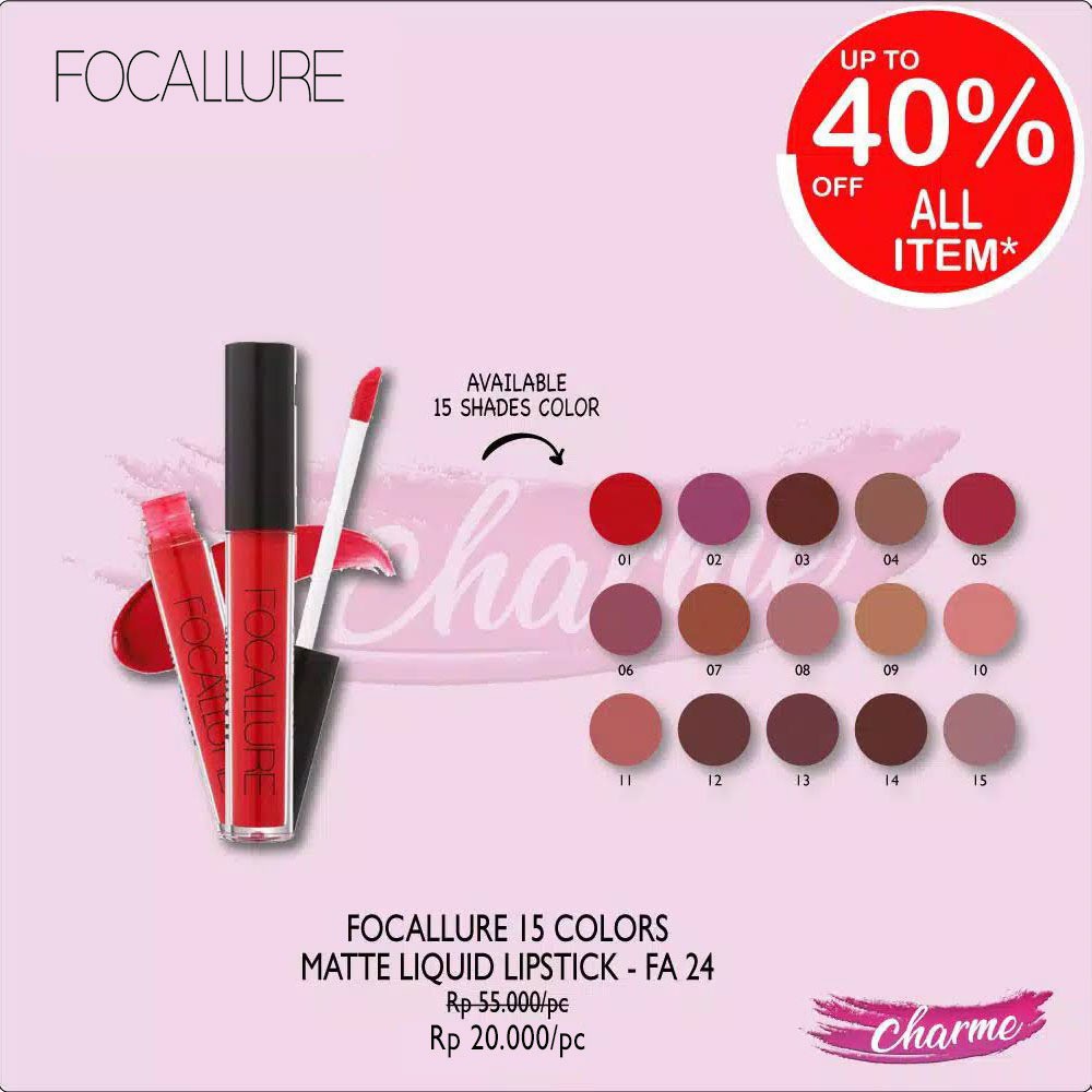 (READY &amp; ORI!) Focallure 15 Colors Lip Matte Liquid Lipstick / Focallure Ultra Chic 15 Colors FA24