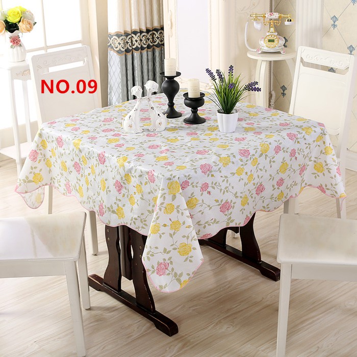 Alas Taplak Meja Makan dengan Bentuk Persegi dan Bahan Kain Gambar Daun Warna Hijau