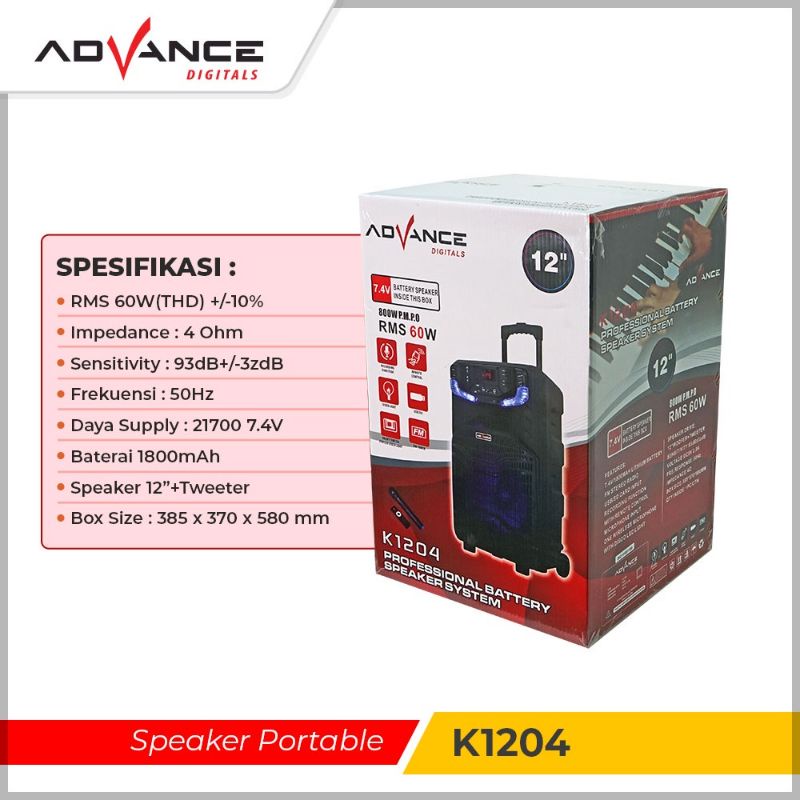 Speaker Advance K1204 Meeting Bluetooth Portable Plus Mic Wireless Karaoke pengajian senam Gitar / speaker karaoke oke / K-1204