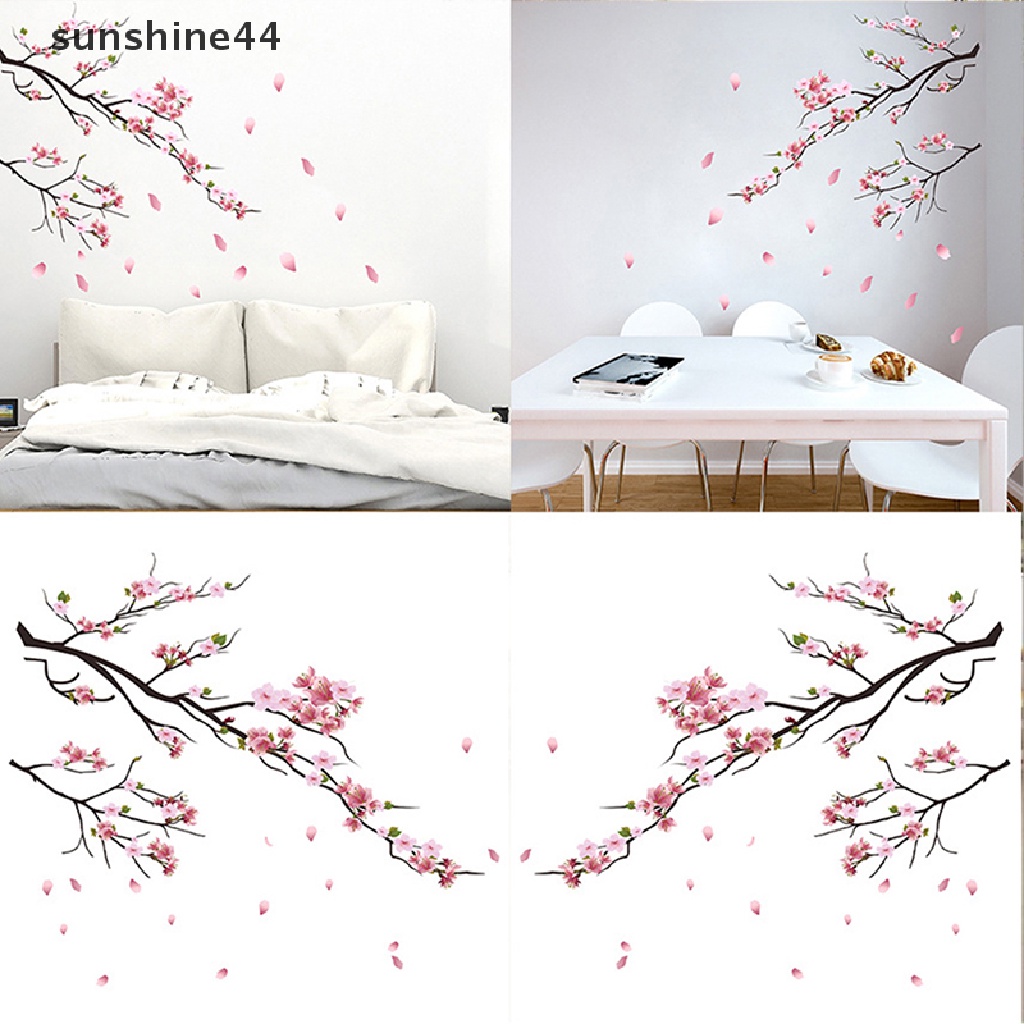 Sunshine Stiker Dinding Gambar Bunga Sakura Mekar Cat Air Untuk Dekorasi Kamar Anak